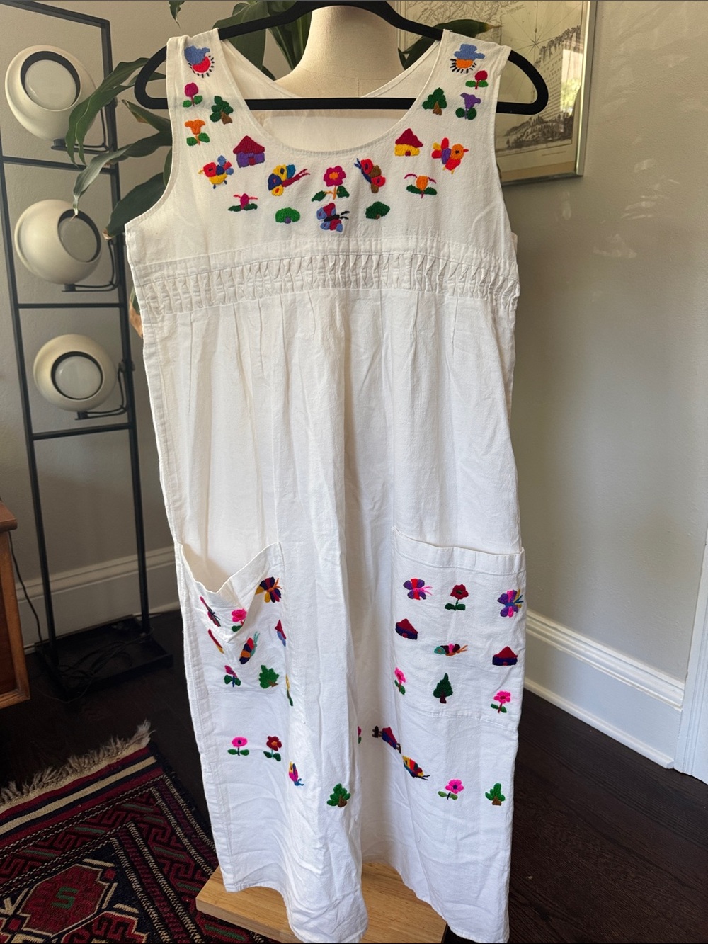 Vintage White Midi Dress with Colorful Floral Embroidery - Picture 1 of 8